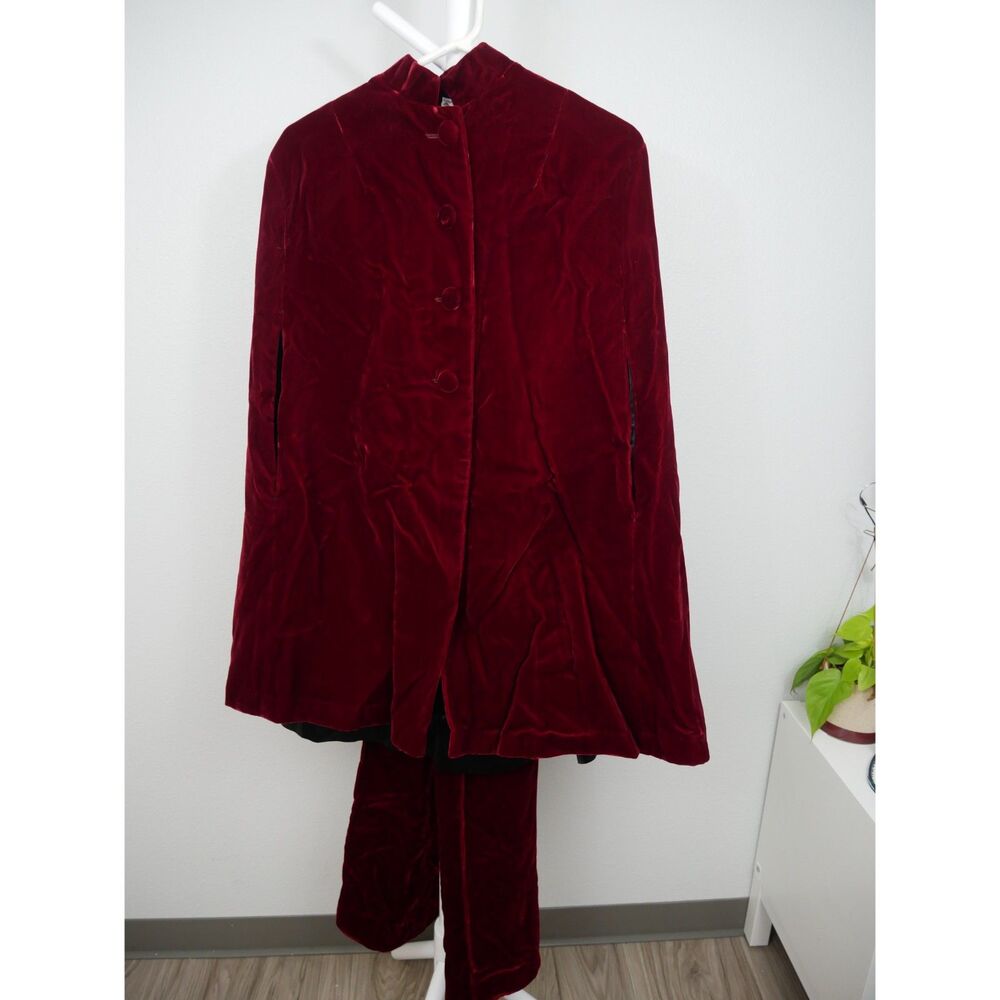 Bobbie Brooks Red Velvet 2 Piece Pantsuit Jacket Pants Vintage Style